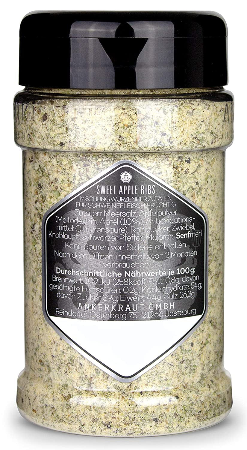 Ankerkraut Sweet Apple Ribs, fruchtige BBQ-Rub Gewürzmischung zum Grillen von Spare-Ribs and Schwein, 240g dans le plat