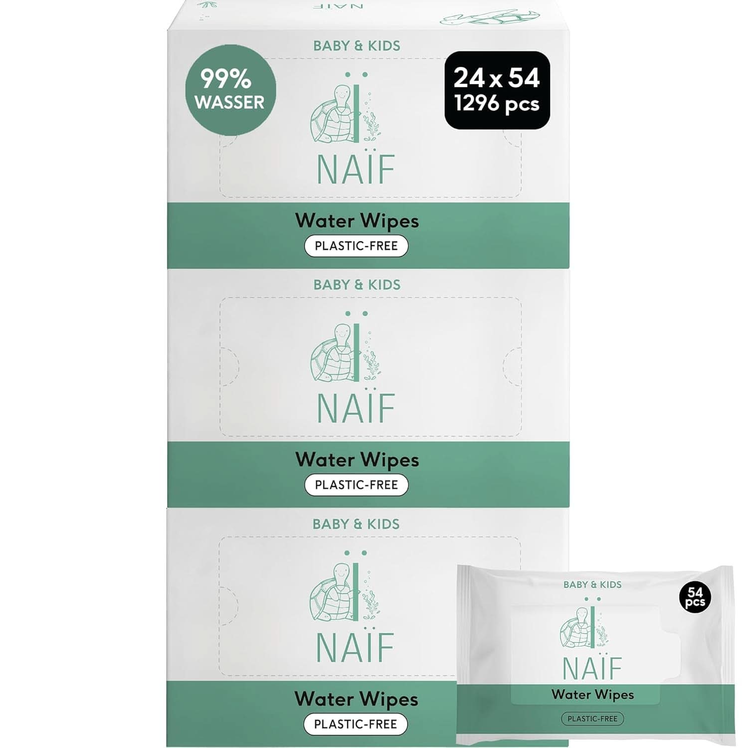 Naïf Plastikfreie Feuchttücher 432 Stück (8Er X 54 Feuchttuch) - Pflege Für Babypo, Körper Und Gesicht - 99% Aus Wasser - 0% Parfüm Und Alkohol - Nachhaltige Feuchttücherbox Eukalyptus Sensitiv Naty Shop 54 Stück (24Er Pack) Water