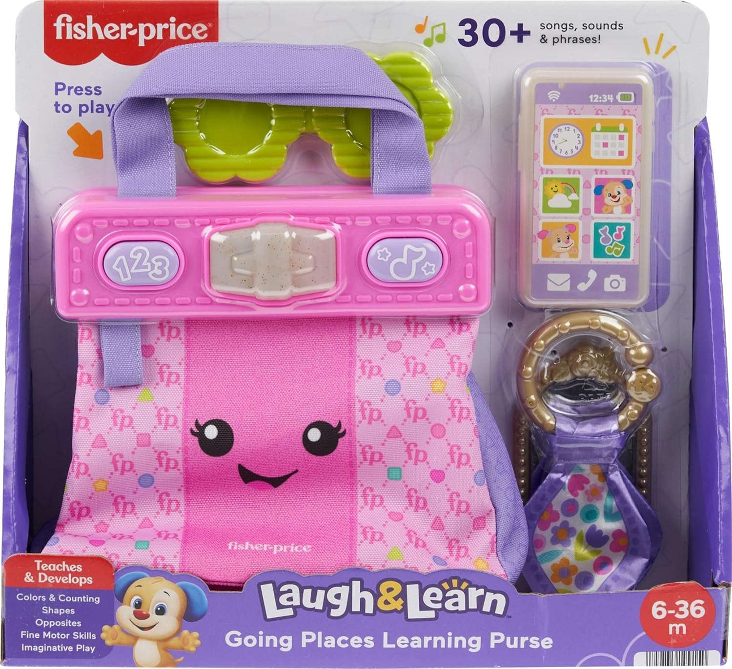 Fisher-Price Baby Learning Toy Laugh & Learn Purse, Going Places Bag with 4 Pretend Play Accessories for Babies & Toddlers 6 months and up, HTW89 Jucarii Bebe Naty Shop