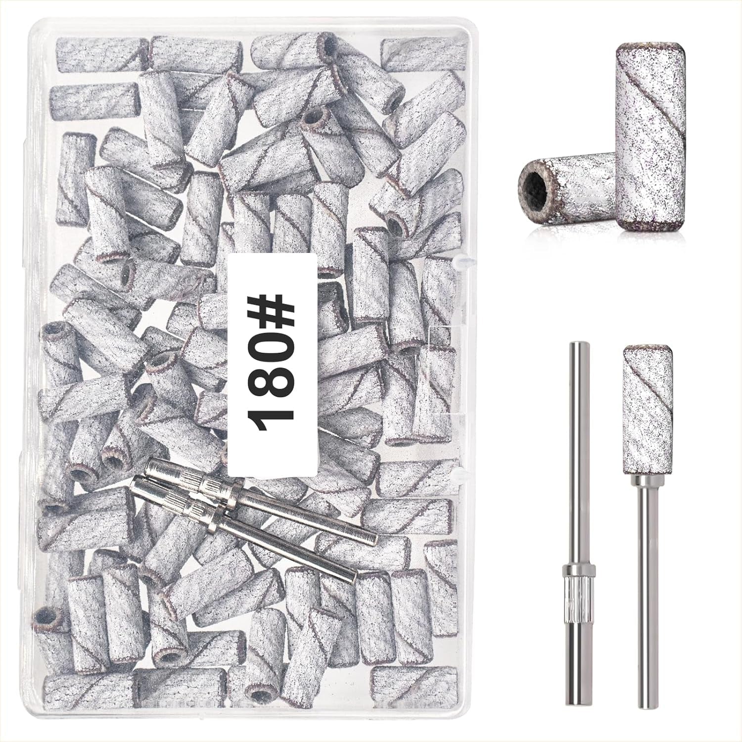 BLESWIN 100 petites bandes abrasives pour forets à ongles, grain fin 240 avec 2 forets de 3 mm, mini bandes abrasives pour polir les ongles naturels et nettoyer les cuticules pour la préparation, rose