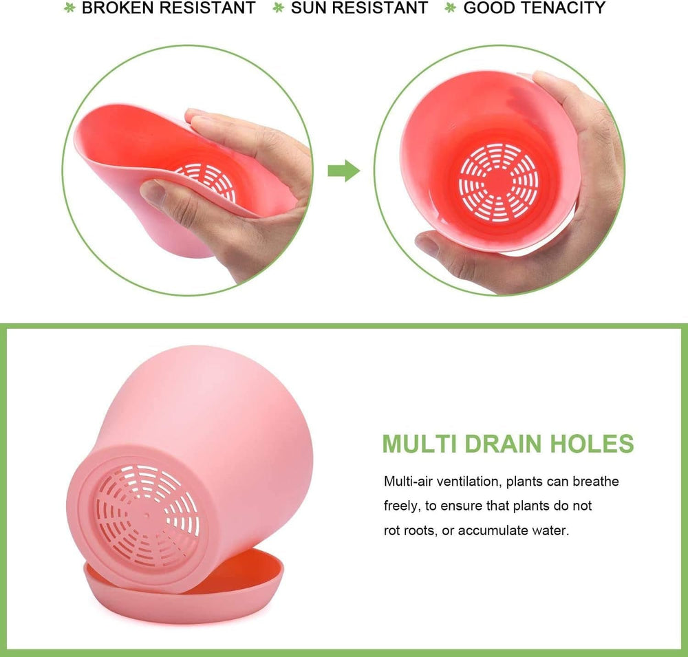 Grands pots de fleurs en plastique de 20 cm avec soucoupes, pots de fleurs blancs à arrosage automatique avec soucoupes, pots de semis en plastique, pots épais pour plantation intérieure et extérieure (6 pièces)