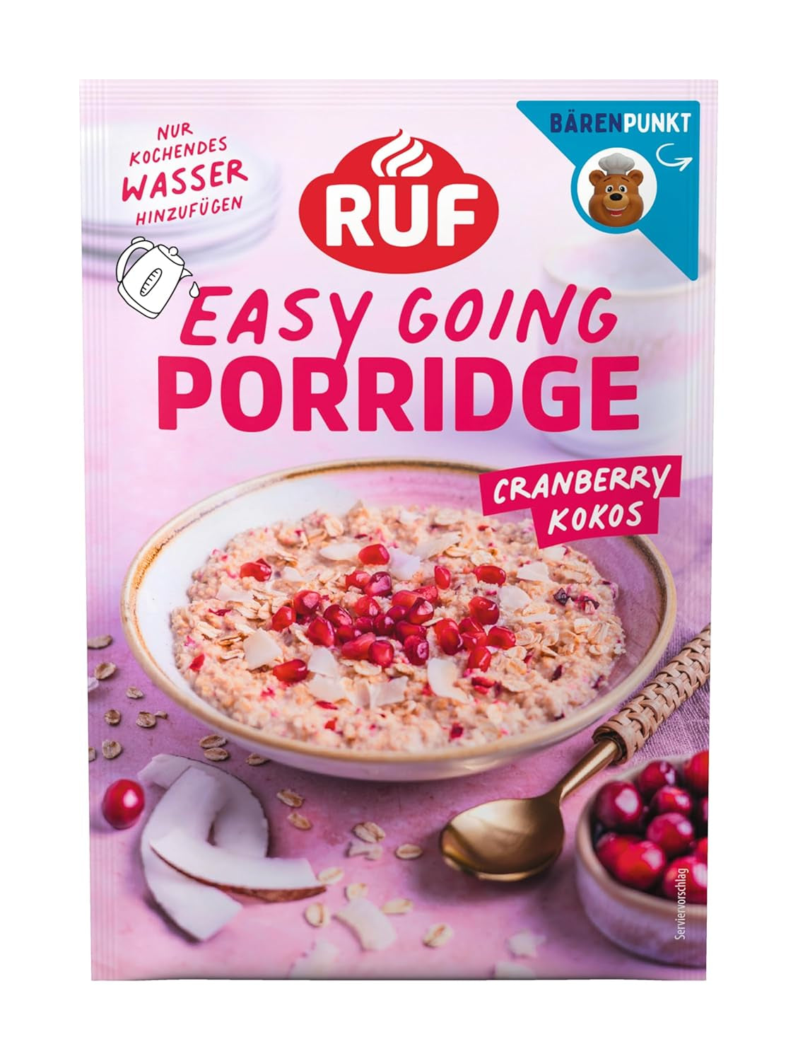 Gruau instantané RUF aux fraises et à la vanille, un repas d'été à base d'avoine prêt en 3 minutes, 1 sachet x 65g