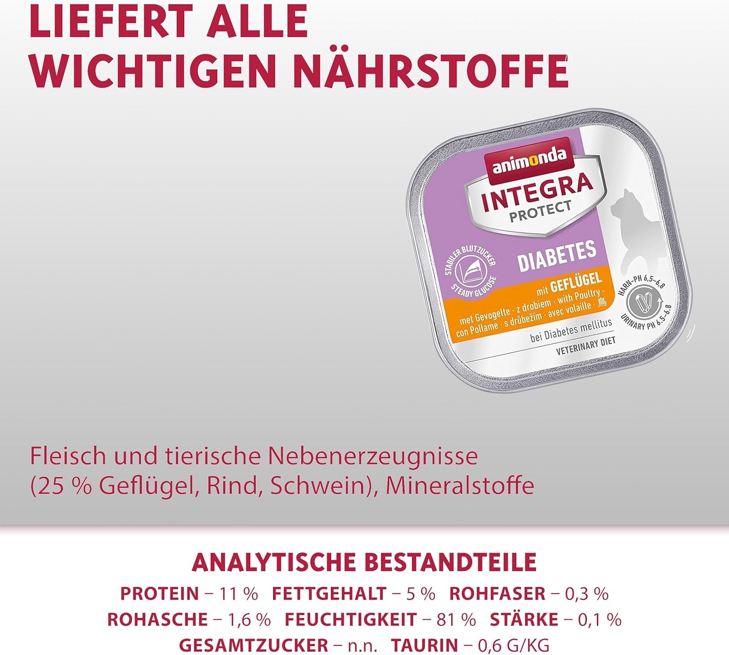 animonda INTEGRA PROTECT Diabetes cu Păsări de Curte (16 x 100 g), hrană umedă pentru pisici diabetice, hrană dietetică pentru pisici diabetice, hrană umedă fără zahăr