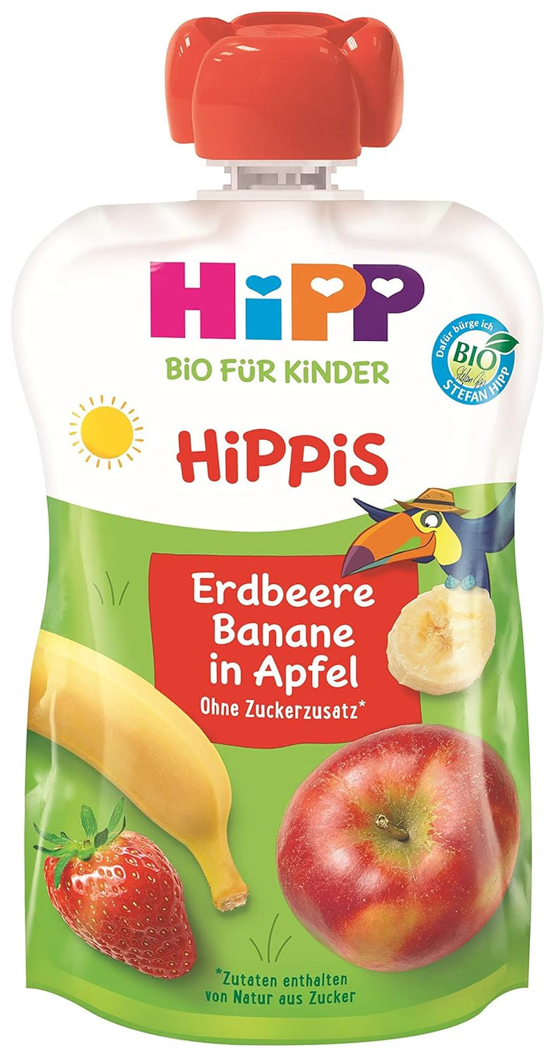 HiPP Bio pour Enfants HiPPiS Fraise Banane en Pomme - Theo Toucan, 100g
