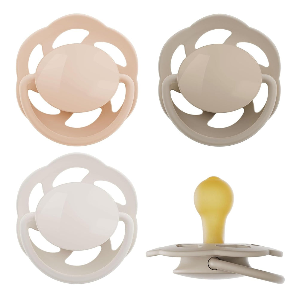 pincement - Vert Cerise | 0-6 mois | Paquet de 4 | Sucette pour bébé, adaptée à l'allaitement et à la dentition. Sucette durable, fabriquée à partir de matières premières naturelles, vert clair/marron