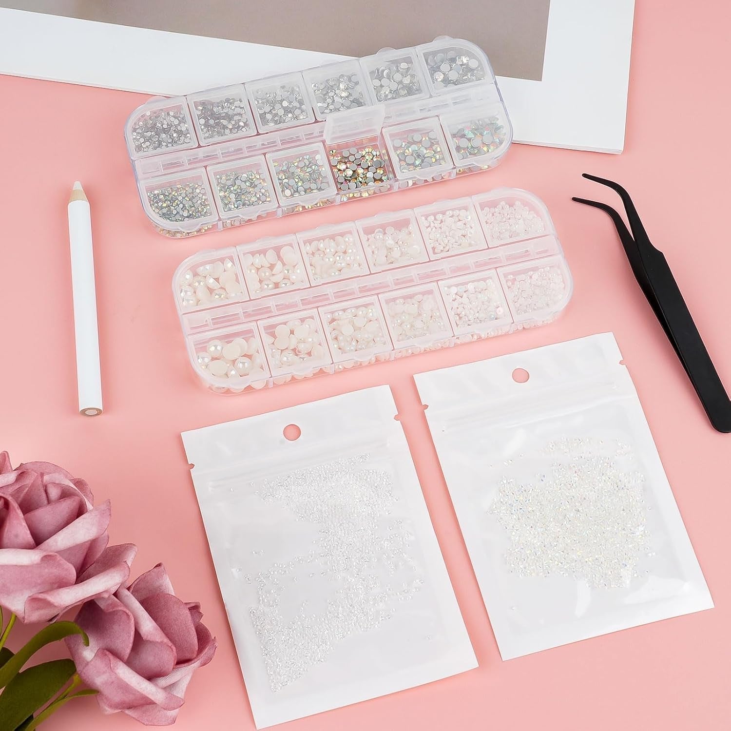 5820 Stück Strasssteine ​​​​Nägel, Glitzersteine ​​​​Nägel Und Halbrunde Perlen, AB Kristall Strass, Flatback Nagel Steine ​​​​Mit Pinzette Und Stift Für Nagel/Diy (Plus de tailles et de couleurs)