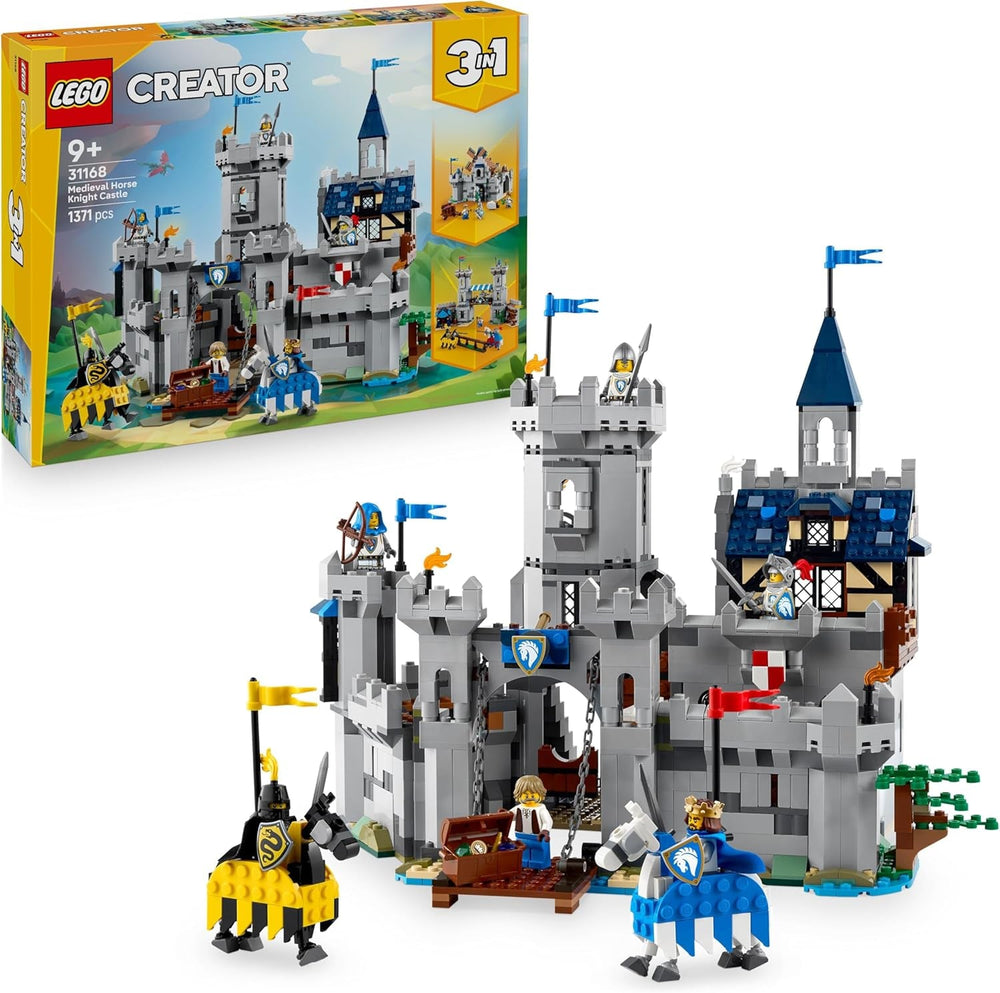 LEGO Creator Ritterburg im Mittelalter - 3-in-1-Bauset - Spielzeug Ritterburg - Umwandelbar in Ritterturnier-Szene oder Stadt - 6 Minifiguren - Geschenk für Jungen und Mädchen ab 9 Jahren 31168