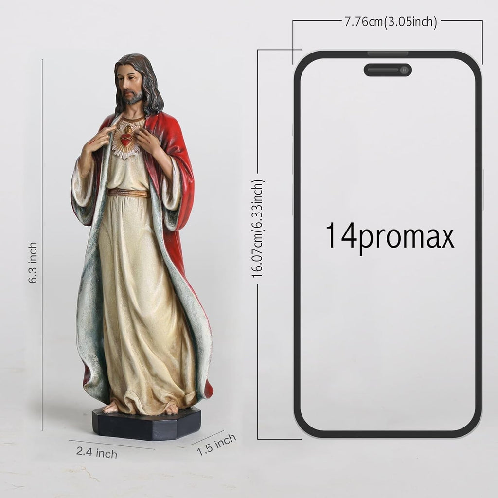 BC Statuie catolică Sacra Inimă a lui Isus, Isus Hristos, cadouri religioase, decorațiuni interioare inspiratoare, 15,2 cm înălțime, pictată manual de Buildclassic Statuete si sculpturi Naty Shop