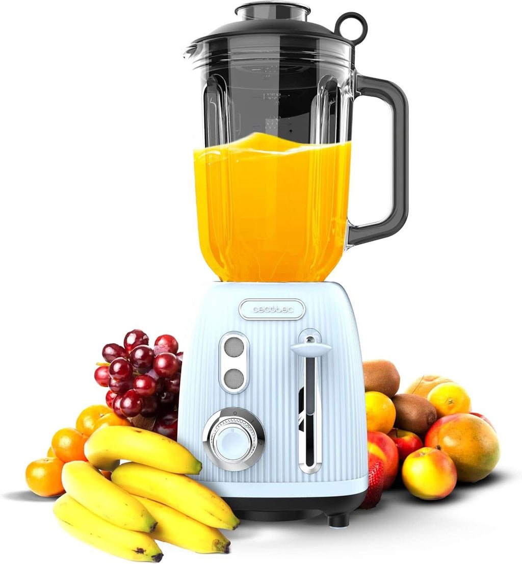 Cecotec Standmixer Retro Power Black Titanium Retroblue, 1200 W Maximale Leistung, 1,5 L Glasbehälter, Einstellbare Geschwindigkeit, 4 Klingen Mit Schwarzem Titanbeschichtung, 100% Kupfermotor. Bucatarie Naty Shop