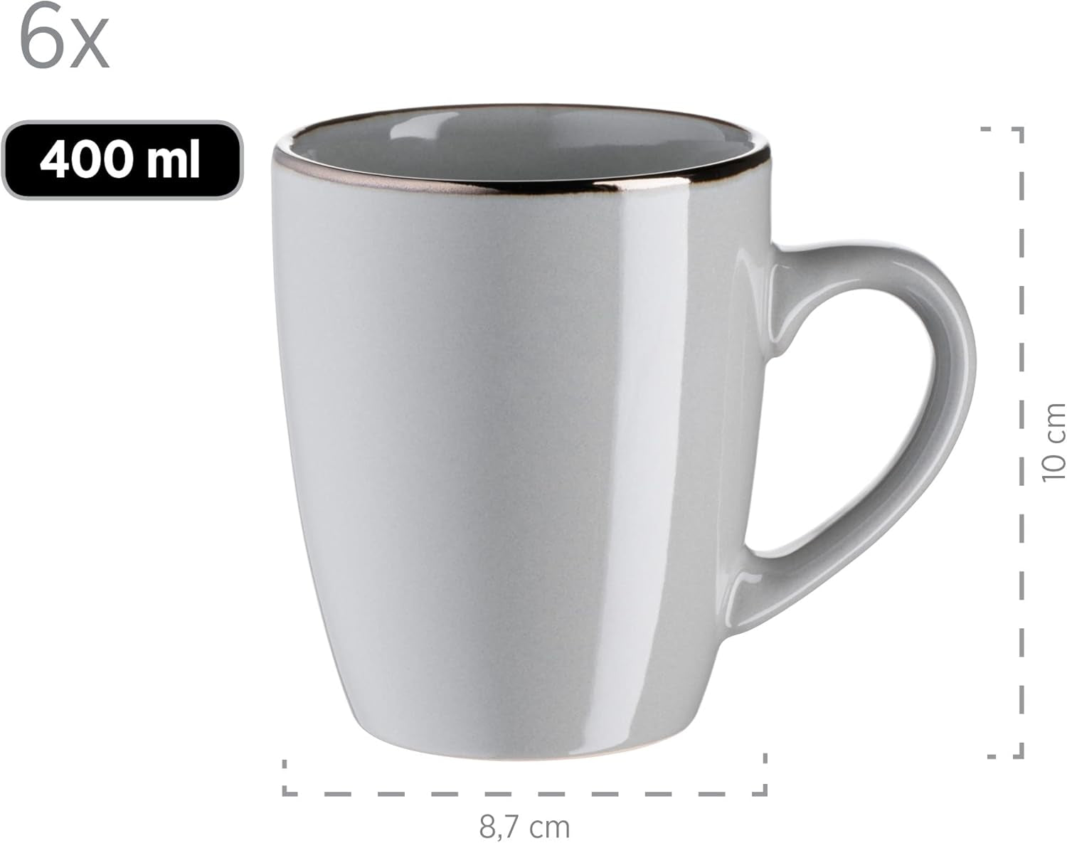 MÄSER Structure en métal, Service de table moderne pour 6 personnes avec structure couleur laiton, Service combiné de 24 pièces avec tasses sans rebord, Grès, Gris