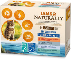 IAMS Nourriture humide naturelle pour chat en sauce – Nourriture humide de haute qualité au poisson pour chat adulte, Sea Collection, 12 x 85 g