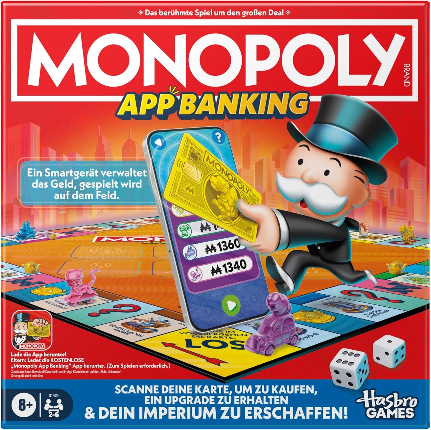 Monopoly Board Game App Banking - Version allemande, version moderne du jeu électronique classique pour les enfants à partir de 8 ans, pour 2 à 6 joueurs