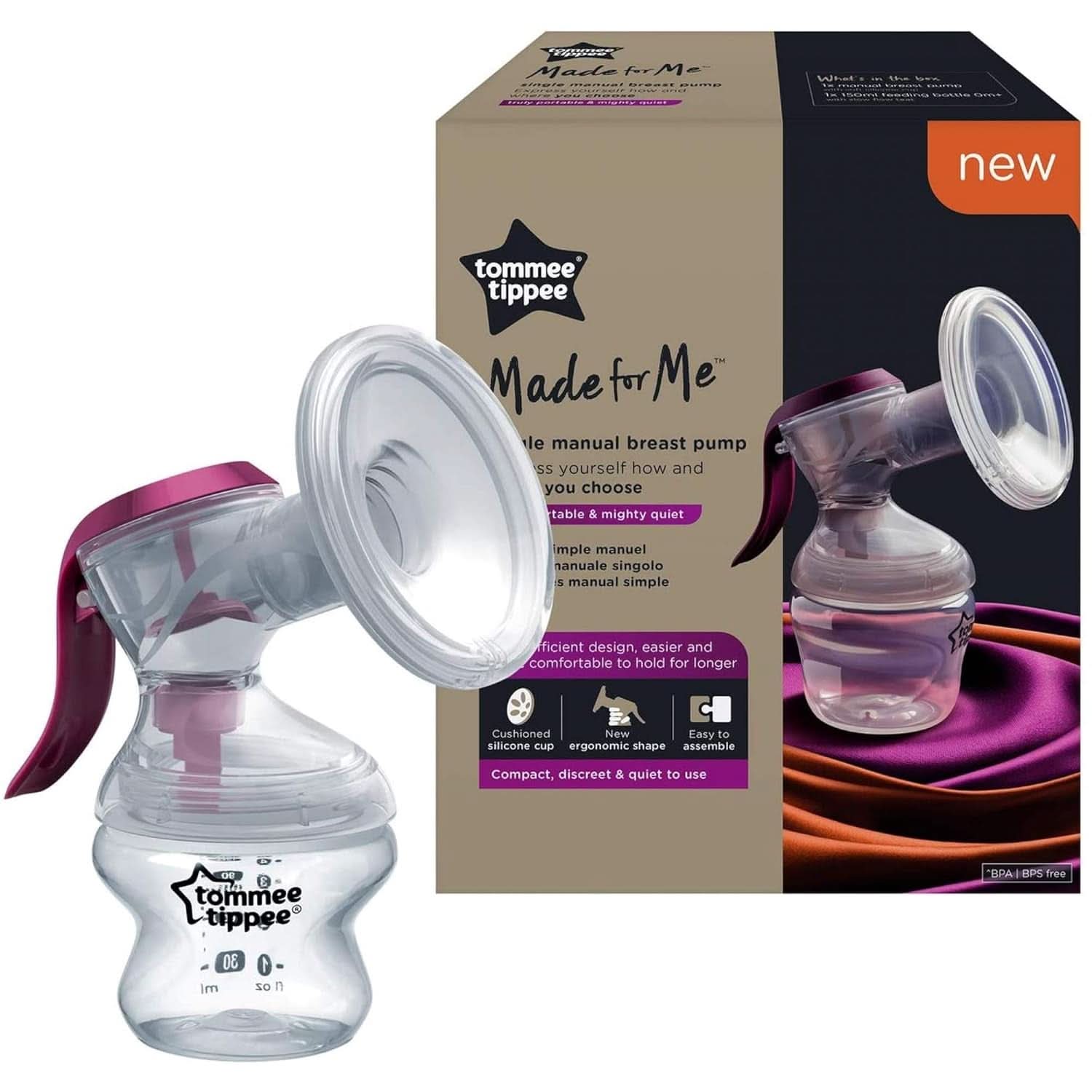 Tommee Tippee Tire-lait manuel "Made for Me", poignée ergonomique, sans BPA, transparent Accessoires Alimentation et Allaitement Bebe Naty Shop