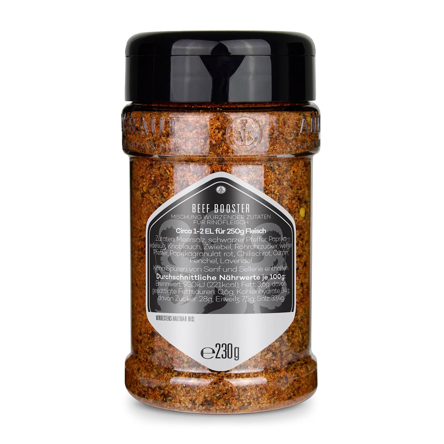Ankerkraut Beef Booster, Rub Brisket et Steak Gewürz, Gewürzmischung für Fleisch, 230g en Streuer