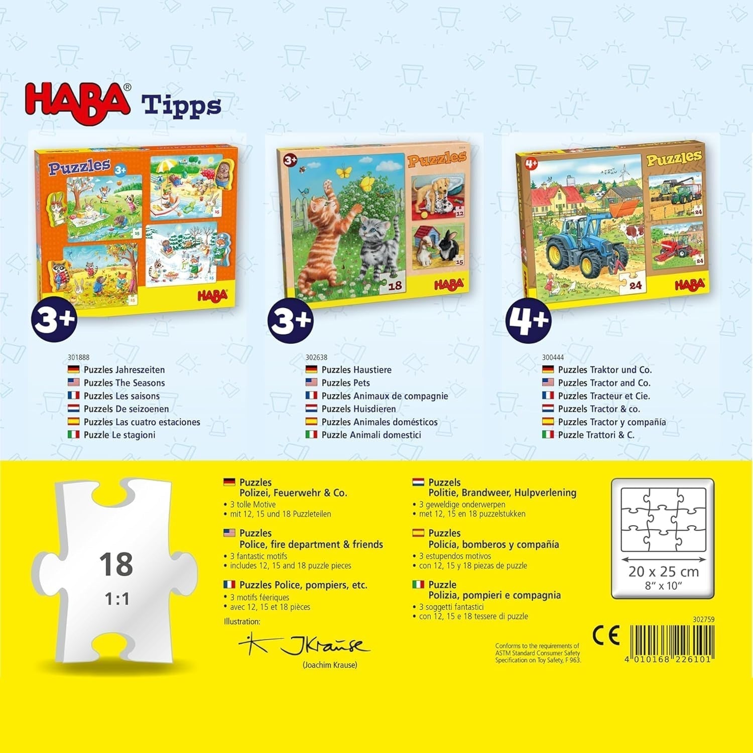 HABA Puzzle Pompiers - Ensemble de 3 pièces pour enfants à partir de 3 ans Puzzle en carton Police et Ambulance - Favorise la motricité fine et la concentration - 1302759001 Puzzle Naty Shop