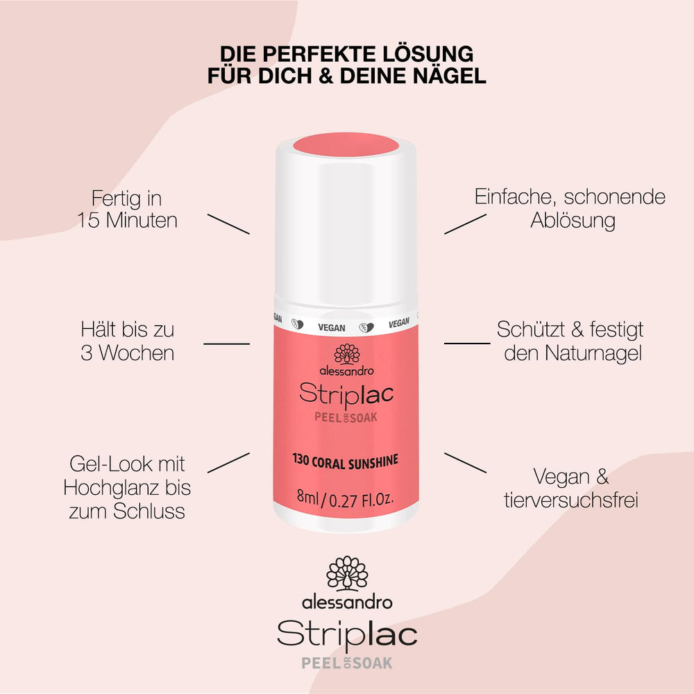 Vernis à ongles UV alessandro Striplac Coral Sunshine – Délicat et longue durée – S'enlève facilement grâce à la technologie de retrait – Vegan et cruelty-free – 8 ml
