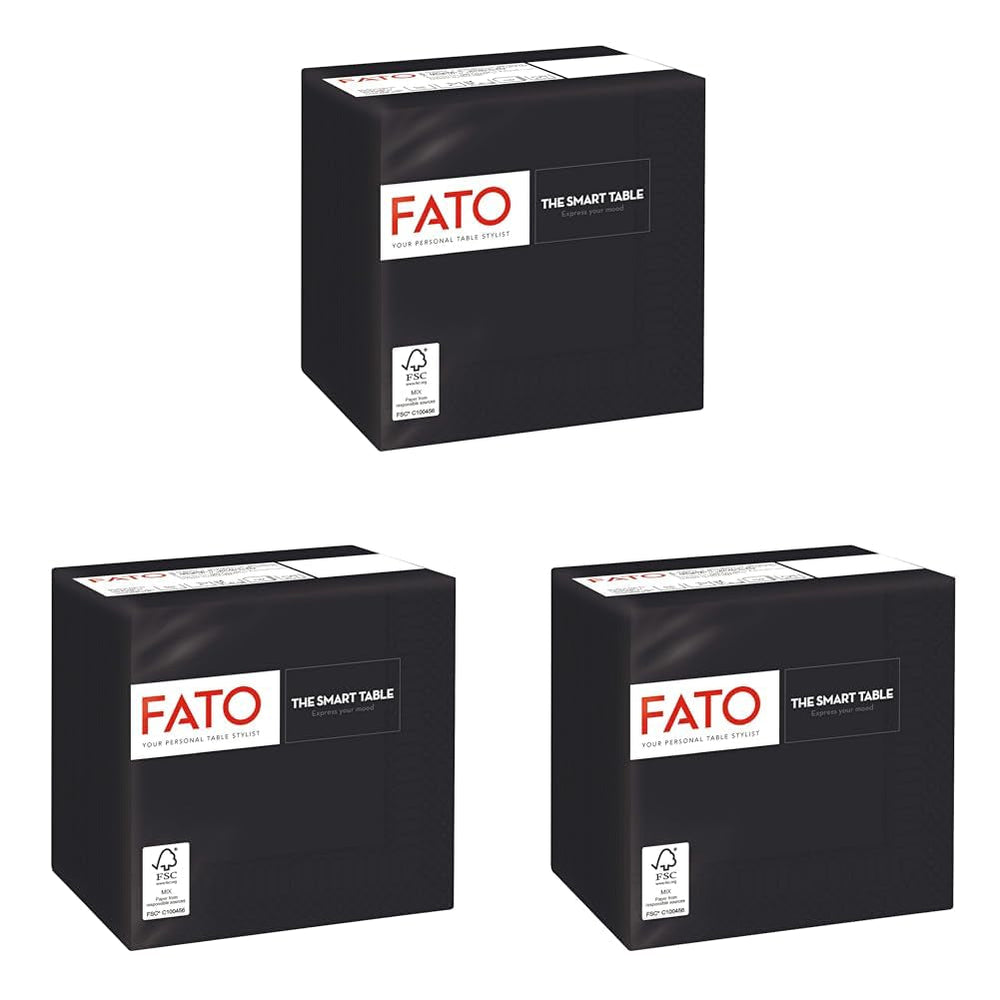 - Serviettes en papier jetables, idéales pour l'apéritif et les cocktails, paquet de 100 serviettes, format 24X24, 4 plis, 2 épaisseurs, coloris noir, papier 100% pure cellulose, certifié Fsc