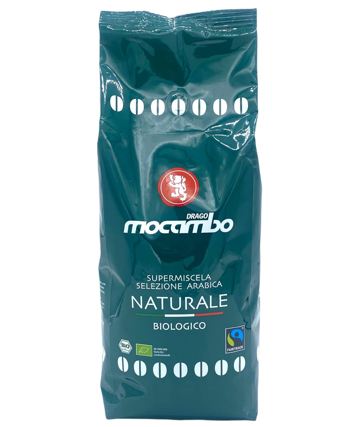 Mocambo Naturale Biologico Fairtrade Vert Foncé 1000g | 70 % Arabica, 30 % Robusta | Café épicé et noisette | DE-ÖKO-006