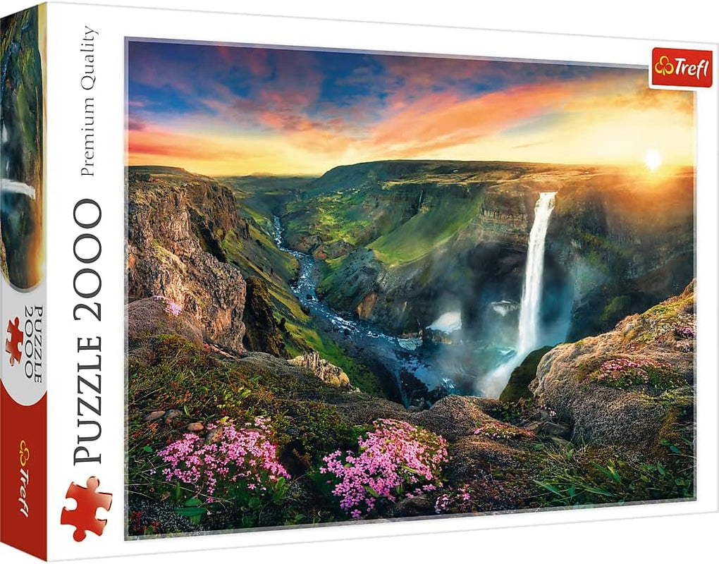 Trefl TR27091 Cascada Haifoss, Islanda 2000 de piese, calitate premium, pentru adulți și copii de la 12 ani Puzzle colorat, lumini din Dubai, roșu Puzzle Naty Shop Titlu implicit