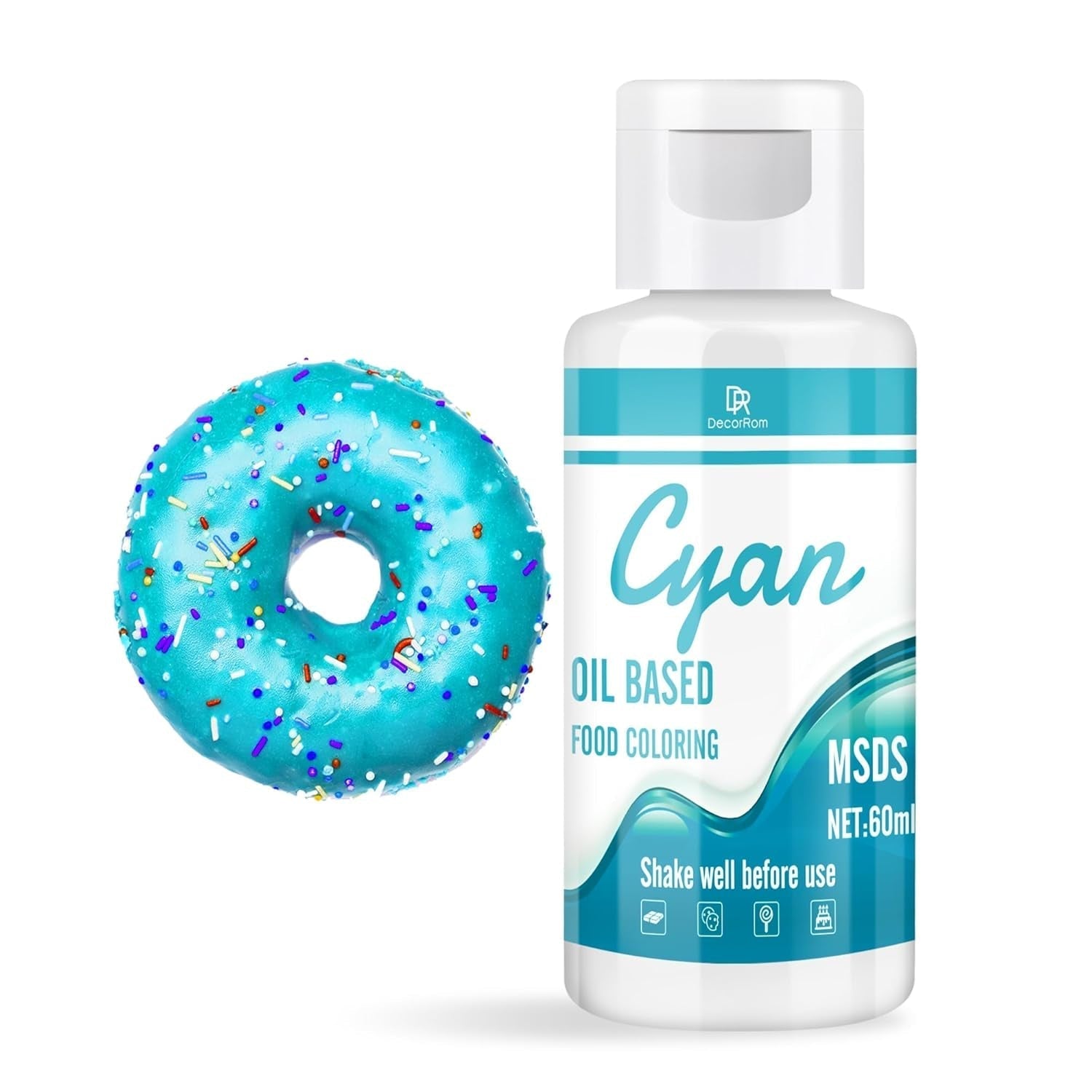 Farines à mélanger pour chocolat - 60 ml de couleurs à base d'huile pour fondant, décoration de gâteaux, dos - Colorant alimentaire flottant pour beurre de cacao, crème au beurre, cuisine (noir) Naty Shop Cyan