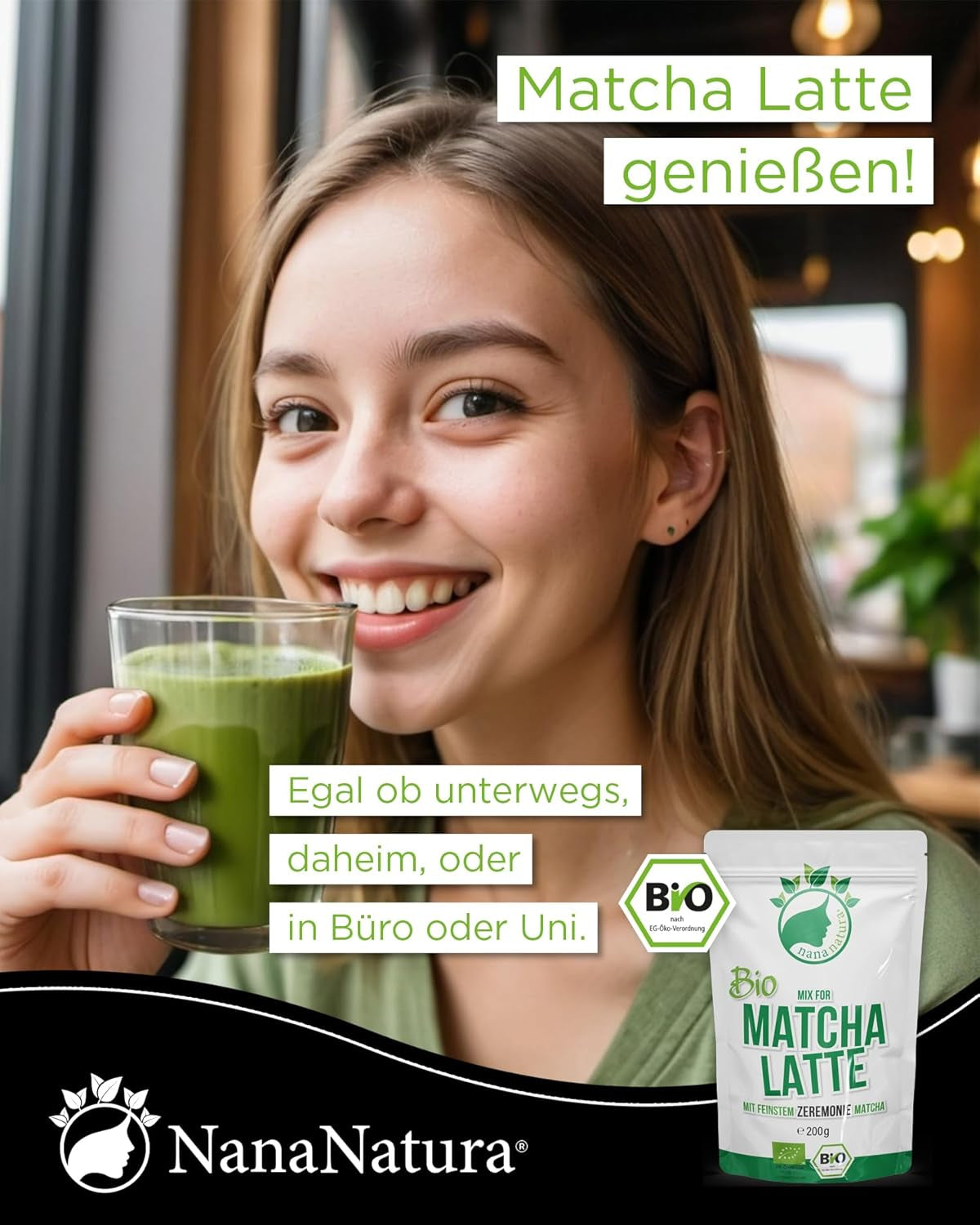 Mélange Bio Matcha Latte de Nananatura avec 22 % de poudre de thé vert de qualité cérémonielle du Japon | Pour un plaisir de thé simple et délicieux | Convient également pour les glaces et les pâtisseries
