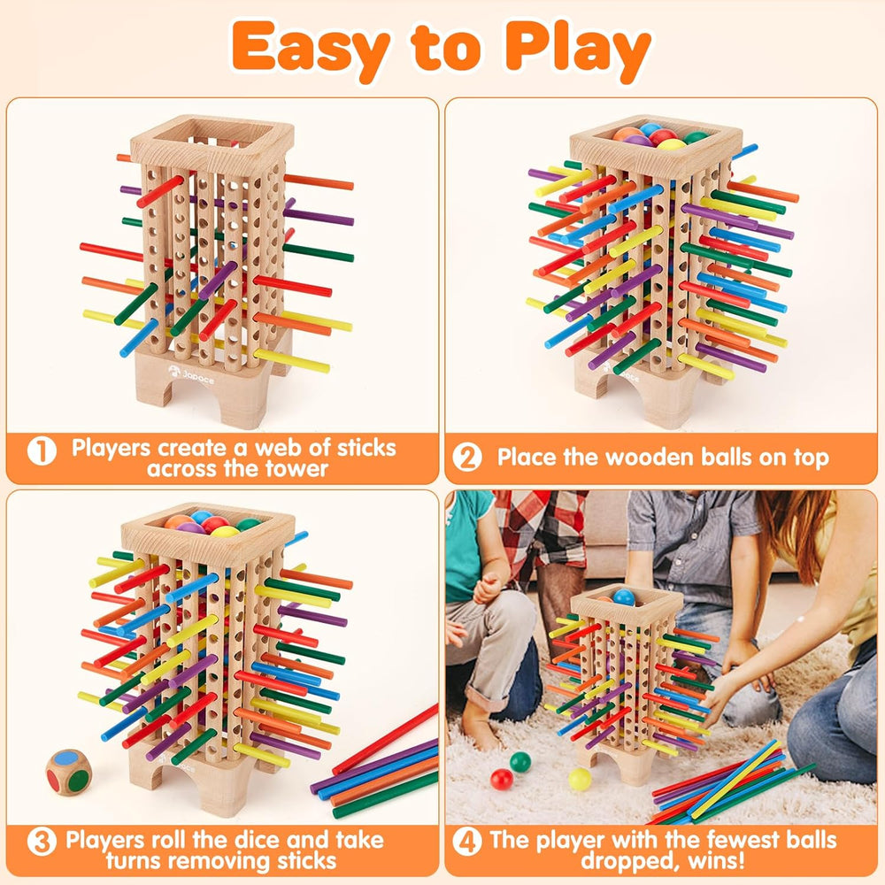 Japace Jeu de société Montessori en bois, 42 bâtons en bois colorés, jeu de dés, jouet d'apprentissage des mathématiques pour les âges 3, 4, 5, 6 ans, jouet de motricité fine et de comptage, jeu familial, jeu de voyage pour enfants