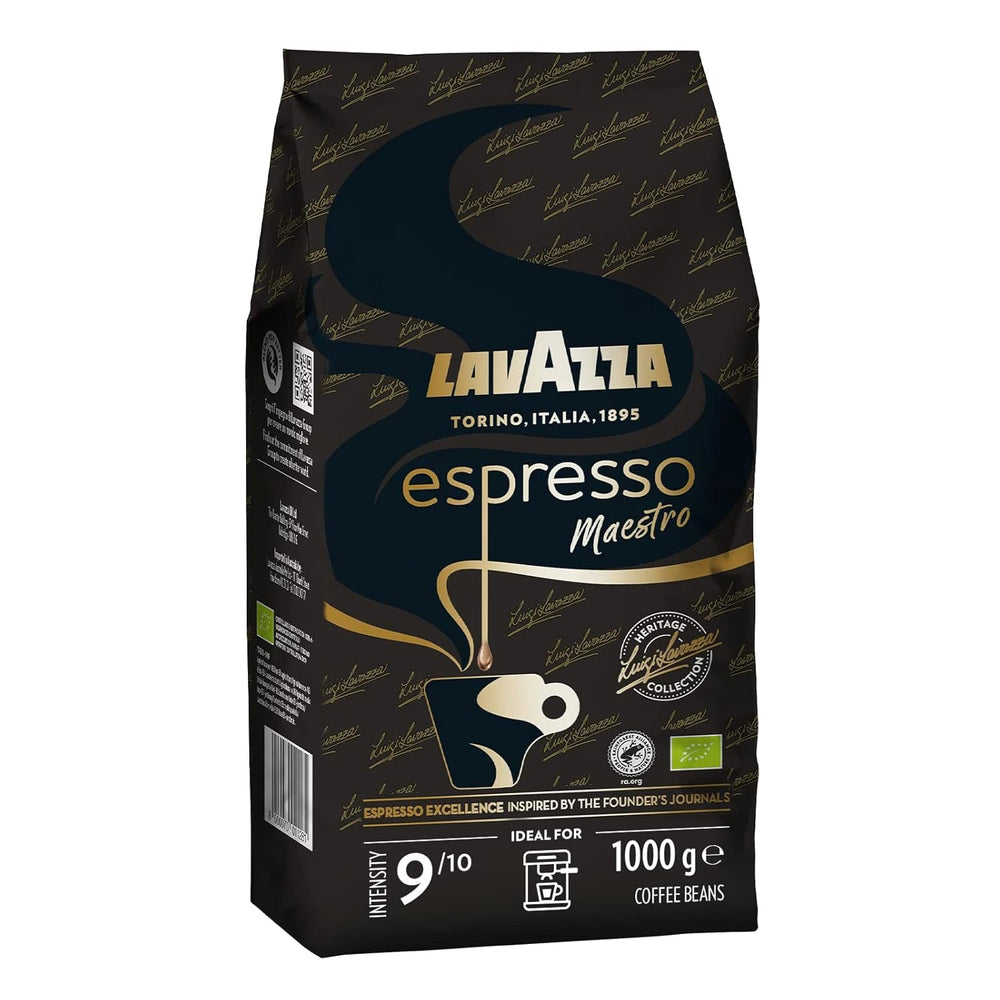 Lavazza Espresso, café en grains pour machines à expresso, arôme équilibré et aromatique de fruits et de fleurs, café Arabica et Robusta 100% biologique Naty Shop 1 Kg Maestro