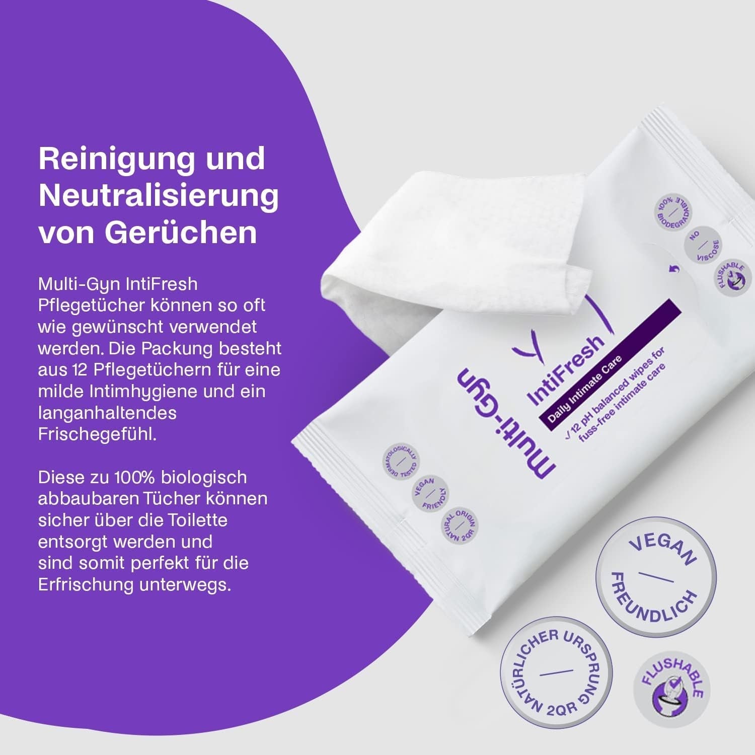 Multi-Gyn Intifresh, lingettes intimes à usage externe, 12 lingettes humides