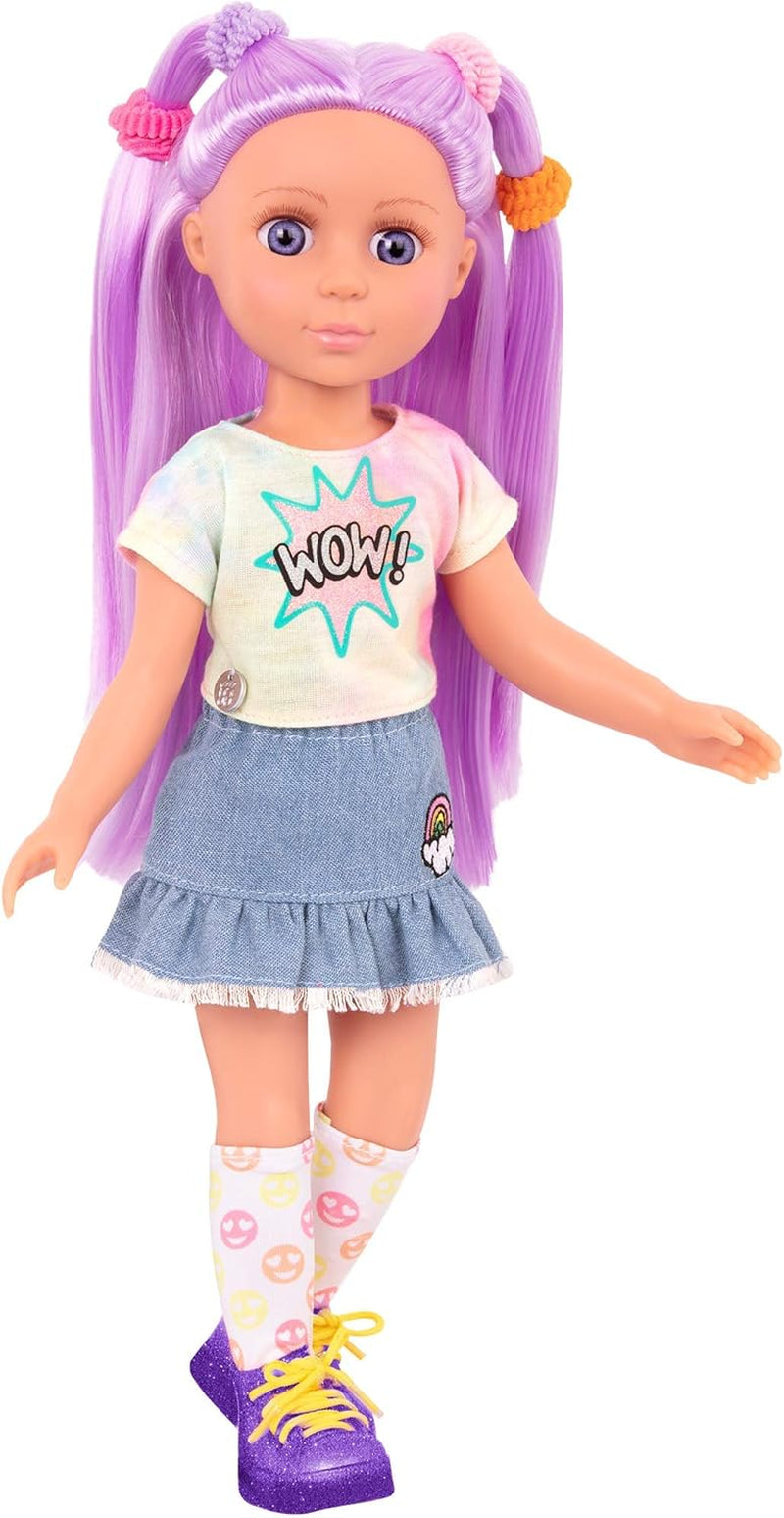 Glitter Girls - Luma - Poupée articulée 36 cm - Cheveux violets uniques et yeux violets - Extensions de cheveux, nœud, pinces et tenue colorée - 3 ans +