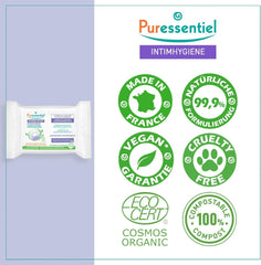 Puressentiel - Hygiène intime - Lingettes intimes - Nettoyantes et rafraîchissantes - Muqueuses et peaux sensibles - Hydratation longue durée 24 heures - Pour un usage quotidien - X25 pcs.