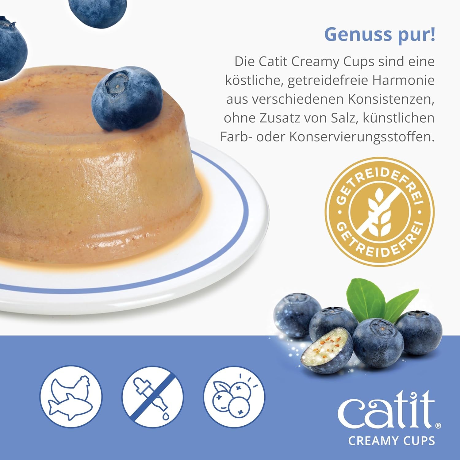 Catit Creamy Cups, Ton și Pui cu Afine, 4x25g