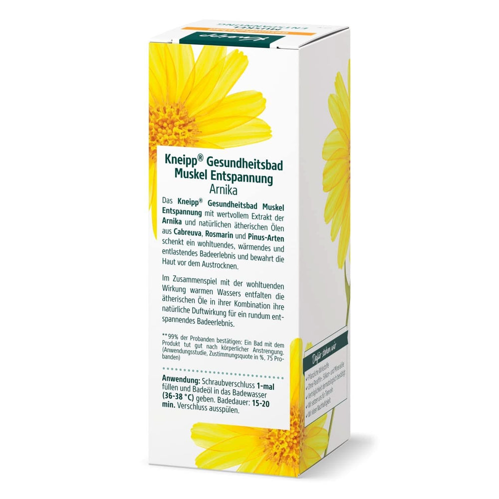 Bain Santé Kneipp, Relaxation musculaire, Huile de bain à l'extrait d'arnica et aux huiles essentielles des espèces de Cabreuva, Romarin et Pinus, revitalise et cicatrise après un effort physique, 100 ml Naty Shop