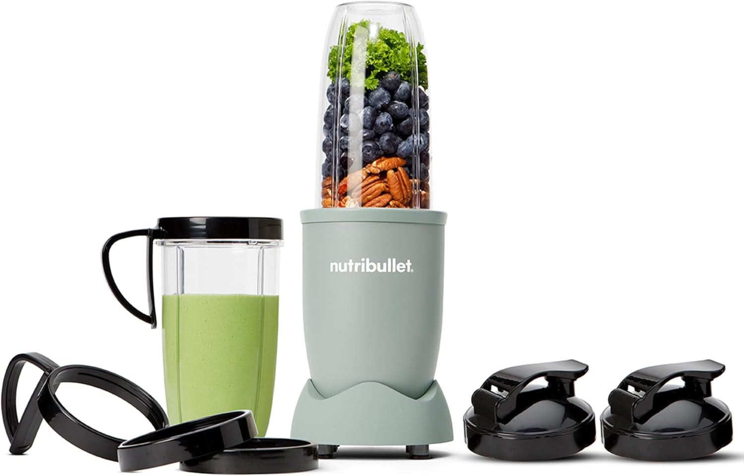 Nutribullet Pro, 900 Watt Leistung, Einfach and Schnell in Der Anwendung, Kompakt, Leicht Zu Reinigen, Mit 700 Ml Becher, Smoothiemixer, Smoothie Maker, Electric Mixer, NB904B, Schwarz Mother and Child Naty Shop Matt Jade Verpackung Mit Zubehör