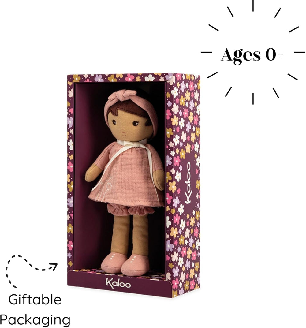KALOO - Tendresse – Meine 1. Puppe aus Amandin-Stoff – Stoffpuppe 25 cm – Rosa aus Chiffon – Matte Haut – schöne Geschenkbox und Band personalisierbar – ab der Geburt K200004