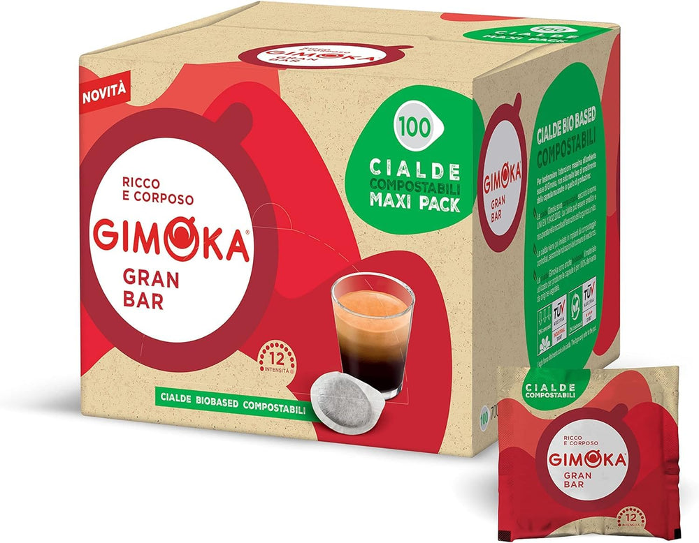 Gimoka Kompostierbare Kaffeepads, Gran Bar Intenso Kaffeemischung, Intensität 12-100 Pads - Compatible avec les tampons en papier ESE System 44 mm