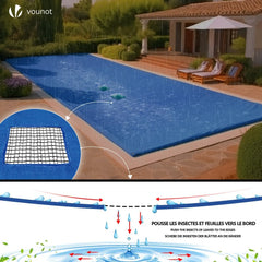Prelată de piscină dreptunghiulară VOUNOT, prelată de piscină din polietilenă 160 g/m² cu plasă de drenaj, prelată de piscină cu strat dublu, impermeabilă, rezistentă la mucegai, rezistentă la rupere cu inele de aluminiu, 4 x 8 m, albastră