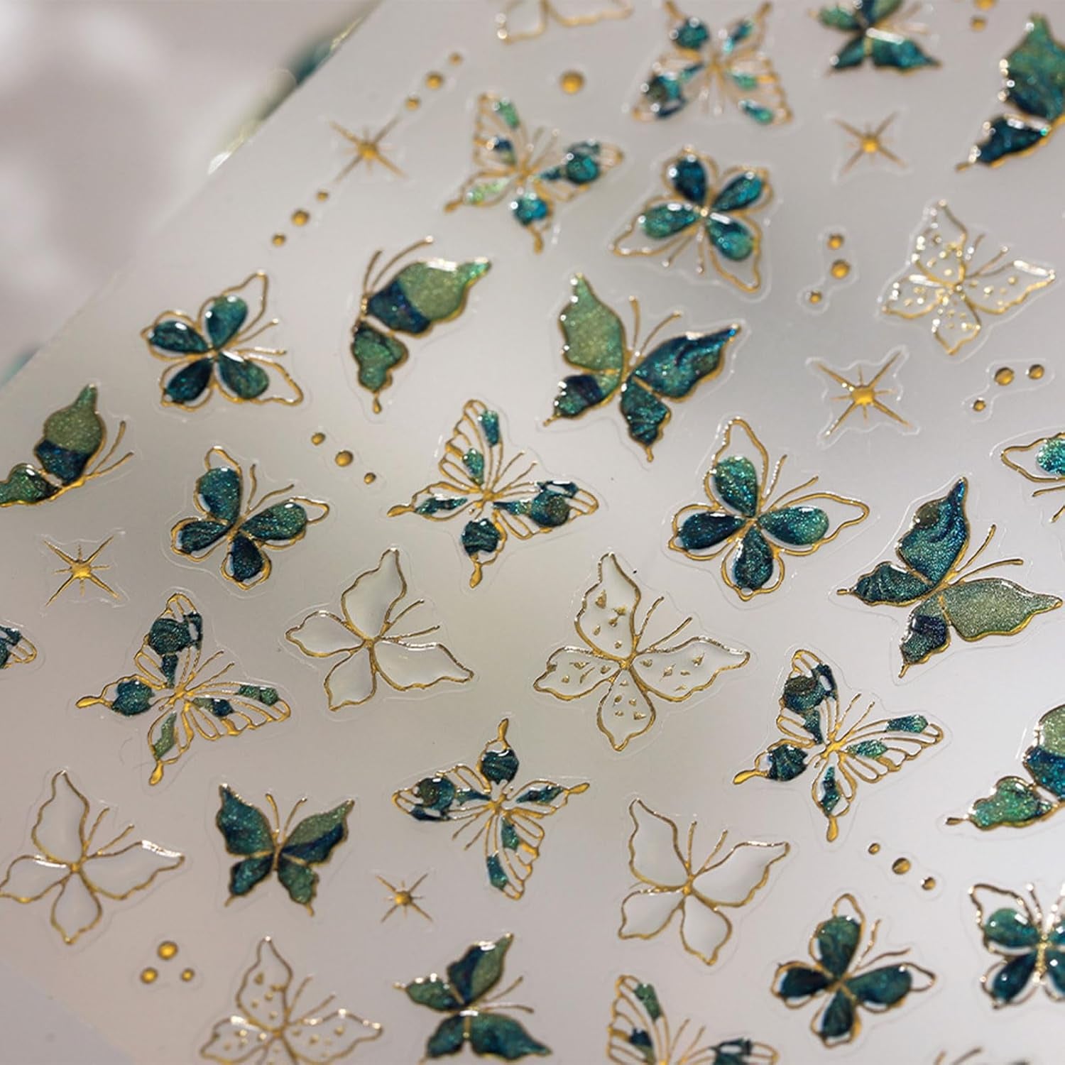 JMEOWIO 3D Nagelsticker Grün Gold Schmetterling Nail Art Sticker Selbstklebend Nagelaufkleber 5D Stereoskopisch Dekoration Nageldesign Zubehör 1 Blatt