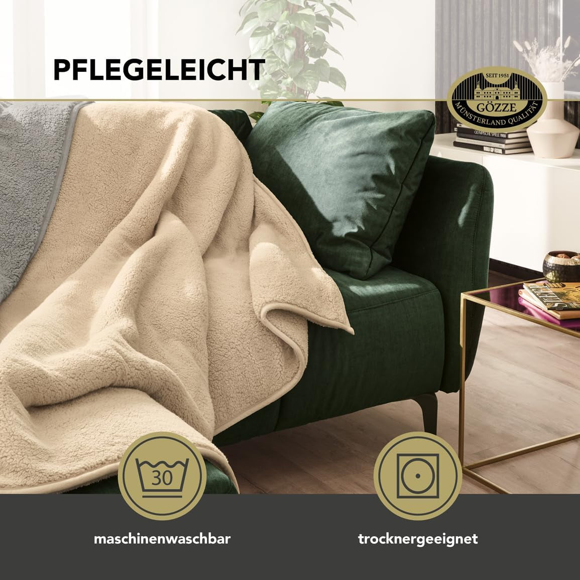 Gözze - Cloud pătură moale cuddly, imitație de piele de oaie, 100% poliester (microfibră), 150 X 200 Cm - Camel Plapumi si pilote Naty Shop