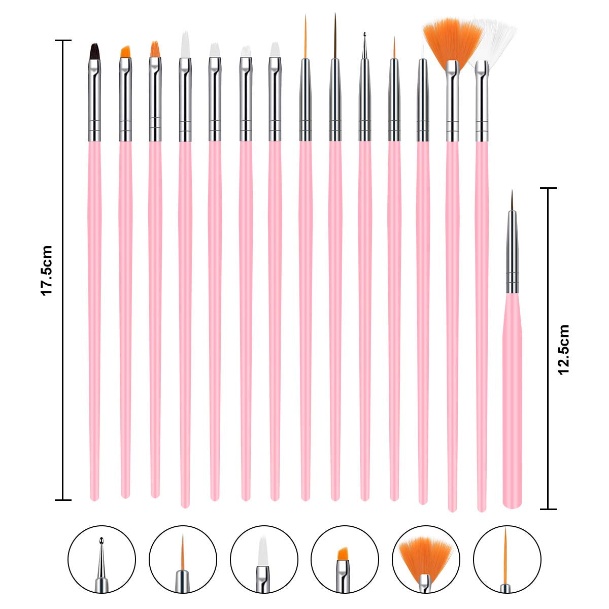 URAQT 20 pièces ensemble de pinceaux à ongles, pinceau à ongles, pinceau à ongles en acrylique, stylo à ongles professionnel pour vernis à ongles gel UV, design d'ongles