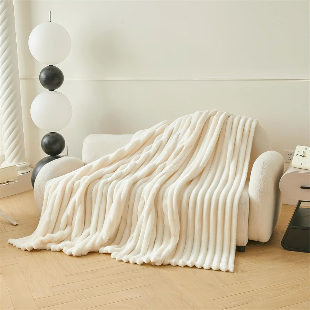 Pătură confortabilă 200X230 Cm - Pătură caldă și pufoasă pentru cuvertură de pat și canapea Pătură pentru mamă, femei și iubită (bej, 200X230Cm) Paturi si Cuverturi KEAYOO