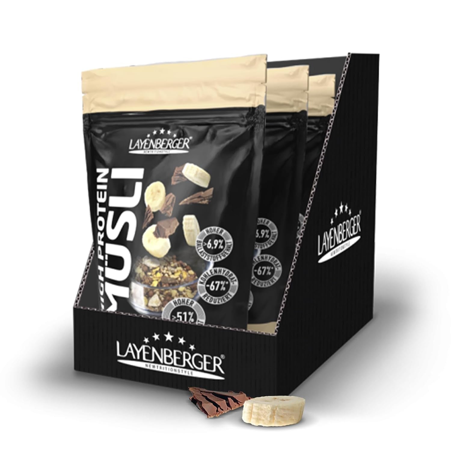 Layenberger 3K Muesli riche en protéines, 50 % de protéines et 18 % de Kohlenhydrate - Emballage individuel (1X 390 G) - Schoko-Nuss Cereale Naty Shop 1,17 Kg (1Er Pack) Schoko-Banana