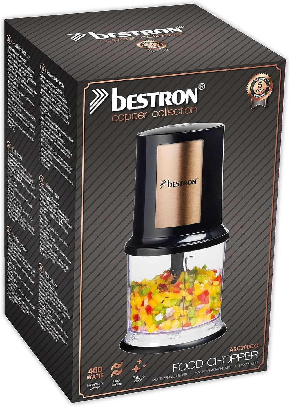 Bestron Elektrischer Multi-Zerkleinerer, Universalzerkleinerer Mit deux Schneidemessern & 500Ml Kapazität, Große Pulstaste, 400 Watt, Couleur: Kupfer Kitchen Naty Shop