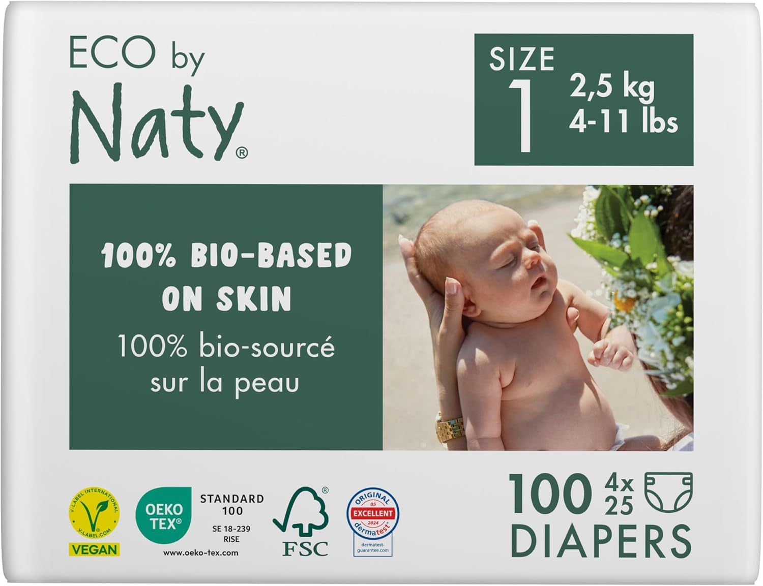 Scutece ecologice Eco by Naty Baby Eco Diapers - scutece organice premium, ecologice, fabricate din materiale pe bază de plante, ideale pentru pielea sensibilă a bebelușilor (mărimea 5 - 80 de bucăți)