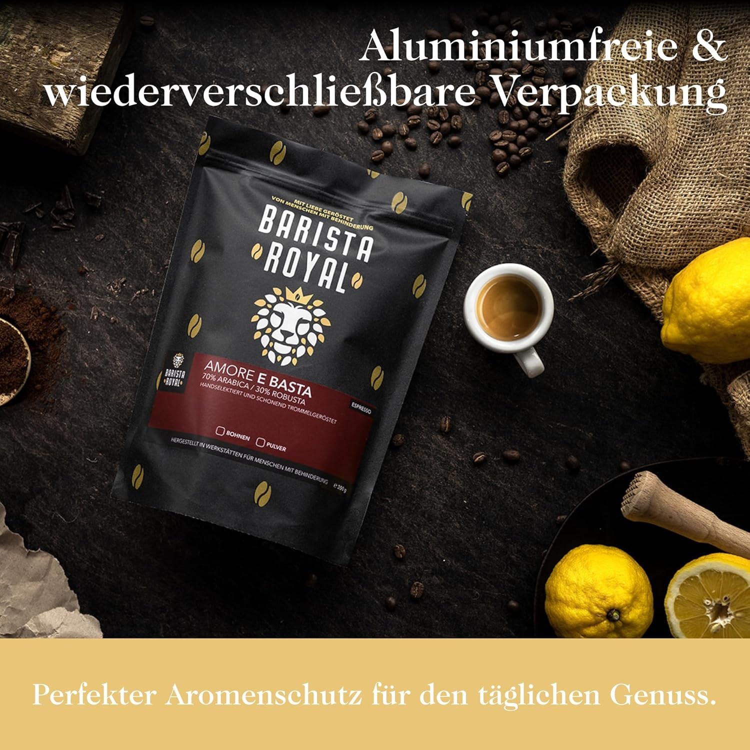 Ensemble d'échantillons de grains d'espresso 4 x 350 g de grains d'espresso | Pack découverte/Pack d'échantillons | Robusta et Arabica | Idéal pour les appareils entièrement automatiques et les porte-filtres | BARISTA ROYAL