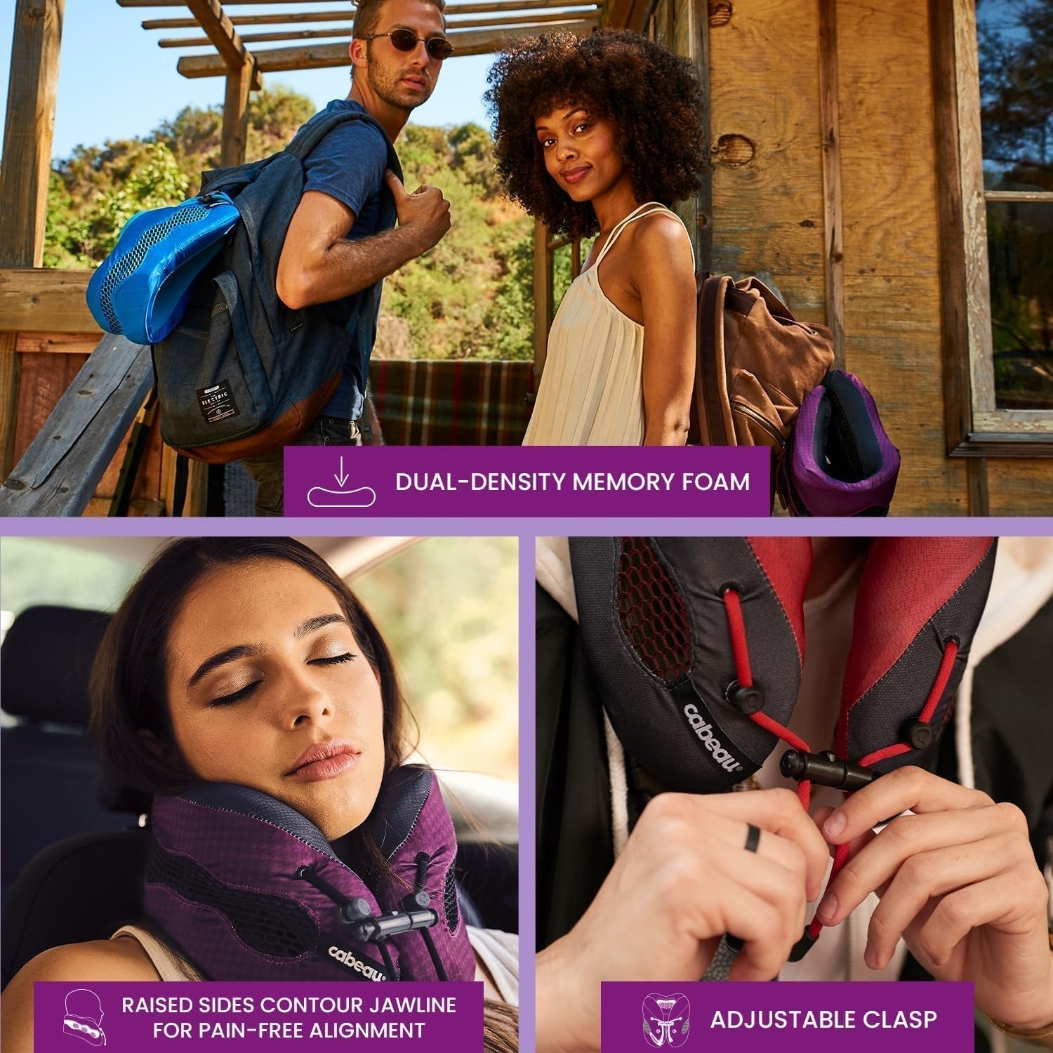 Oreiller cervical de voyage Cabeau Long Flight - Evolution Cool - Mousse à mémoire de forme avec aérations - Compact avec étui de transport (Violet) Naty Shop Oreillers de voyage