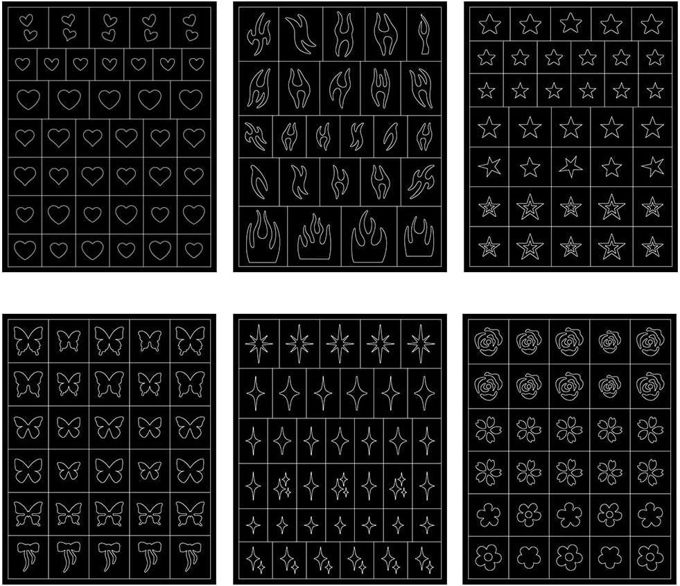 6 feuilles d'autocollants pour ongles de modèle d'aérographe, autocollants d'ongles d'étoiles de flamme de papillon, d'autocollants d'impression d'outil de pochoir d'art d'ongle autocollants auto-adhésifs pour les femmes autocollants de conception d'art d'ongle