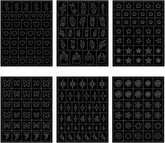 6 feuilles d'autocollants pour ongles de modèle d'aérographe, autocollants d'ongles d'étoiles de flamme de papillon, d'autocollants d'impression d'outil de pochoir d'art d'ongle autocollants auto-adhésifs pour les femmes autocollants de conception d'art d'ongle