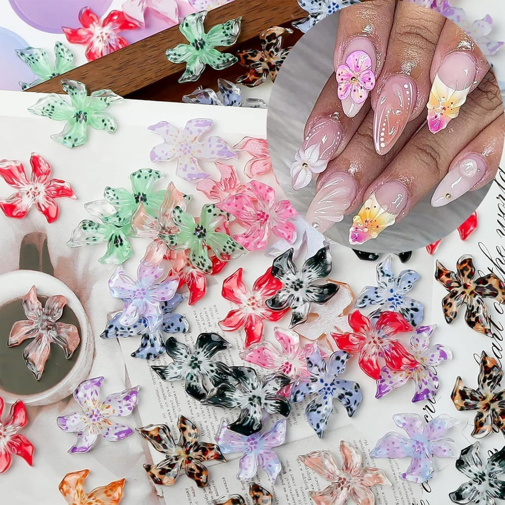 50pcs Charms d'ongles de fleurs 3D, Nail Art en gel 3D, Charms d'ongles, Bijoux d'été colorés, Accessoires d'ongles à faire soi-même, Cristaux de fleurs d'hibiscus en relief, Nail Art dégradé pour femmes