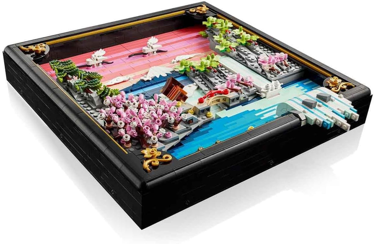 LEGO Art Japanische Kirschblütenlandschaft - DIY Set - Bauset für Erwachsene - 3D Wandkunst im Rahmen mit dem Fuji-Berg, Sakura (Kirschblüten) und Wasserfall - Geschenk für Männer und Frauen - 31218