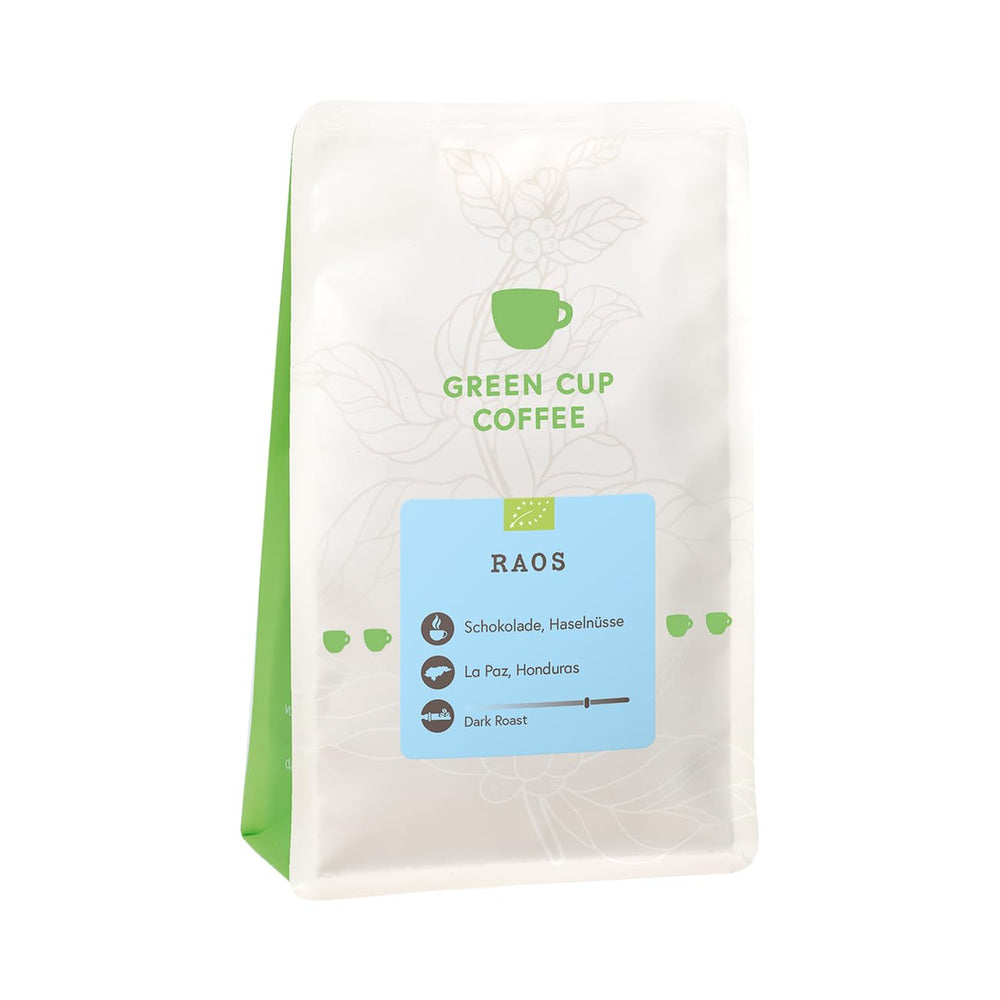 Café - Raos I 100% Arabica I Kaffeebohnen 250g I Idéal pour les automates, les cafetières et les presses françaises avec chocolat, nussigen Aroman I Dunkle Röstung